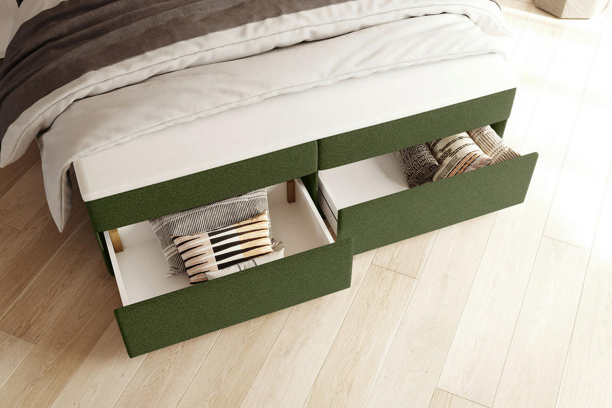 BOXBETT 140/200 cm,  in Grün, Topper, Matratzen, Bettschubladen, H3 = fest  - Schwarz/Grün, KONVENTIONELL, Kunststoff/Textil (140/200cm) - Boxxx