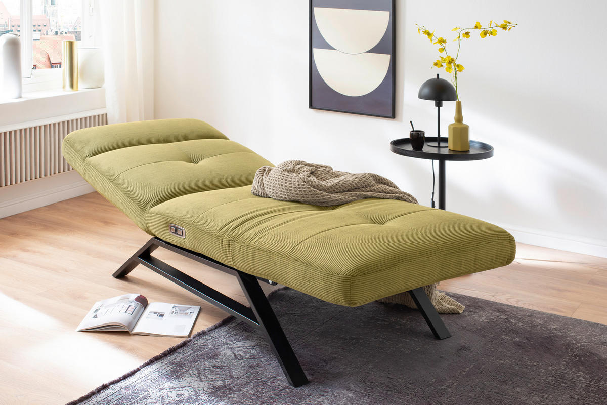 RELAXLIEGE in Cord Hellgrün  - Schwarz/Hellgrün, Design, Textil/Metall (80/54-113/158-198cm) - Pure Home Lifestyle