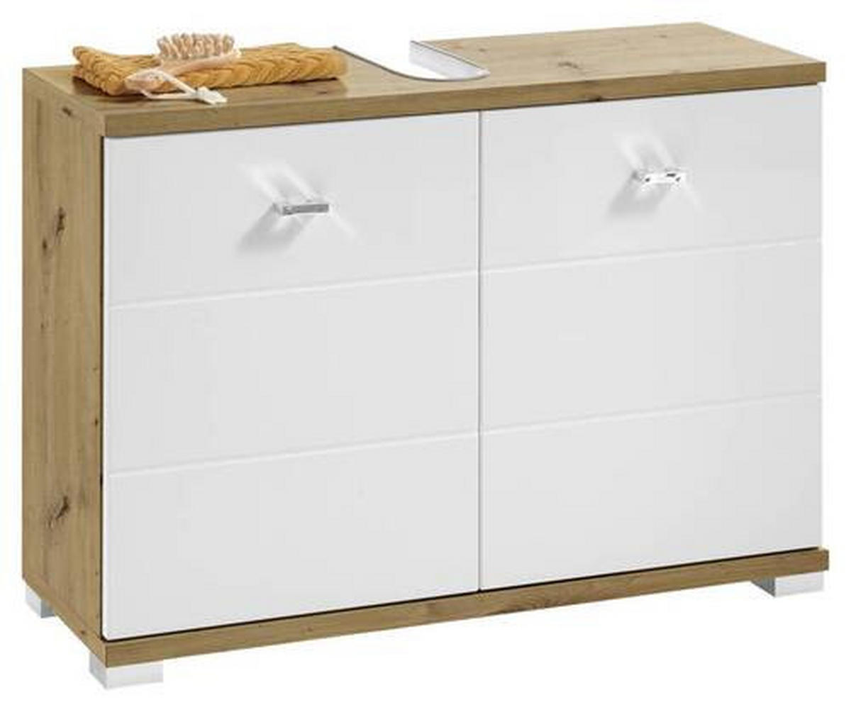 WASCHBECKENUNTERSCHRANK 80/57/31 cm  - Weiß Hochglanz/Silberfarben, KONVENTIONELL, Holzwerkstoff/Kunststoff (80/57/31cm) - Livetastic