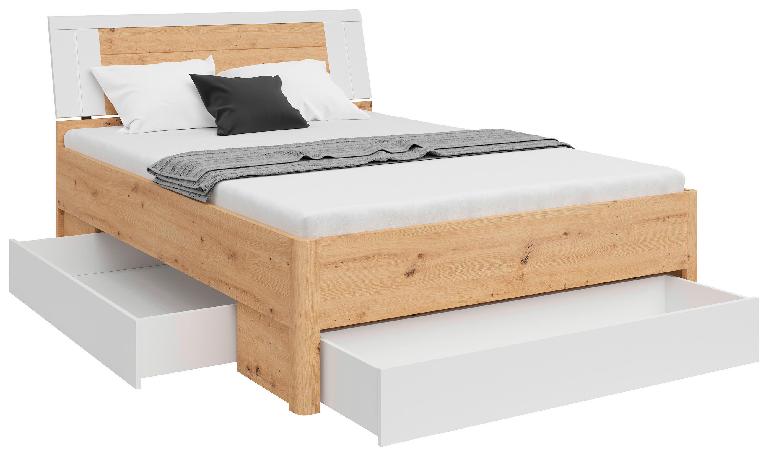 STAURAUMBETT 140/200 cm  in Weiß, Eiche Artisan  - Graphitfarben/Weiß, KONVENTIONELL, Holzwerkstoff (140/200cm)