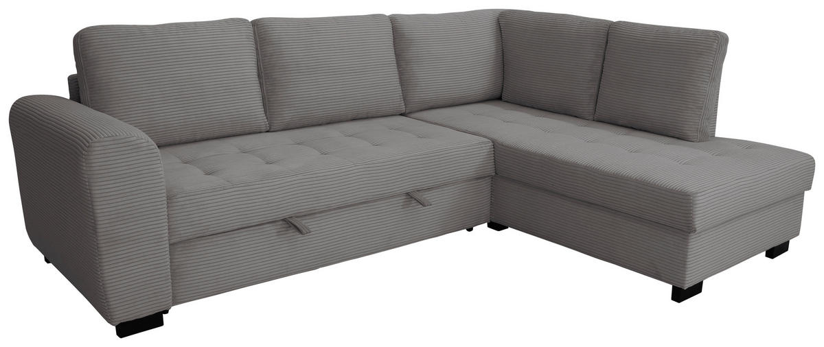 ECKSOFA JOHN Grau Cord Rückenkissen, Bettkasten, Liegefläche im Originalstoff  - Schwarz/Grau, Trend, Kunststoff/Textil (239/178cm) - P & B