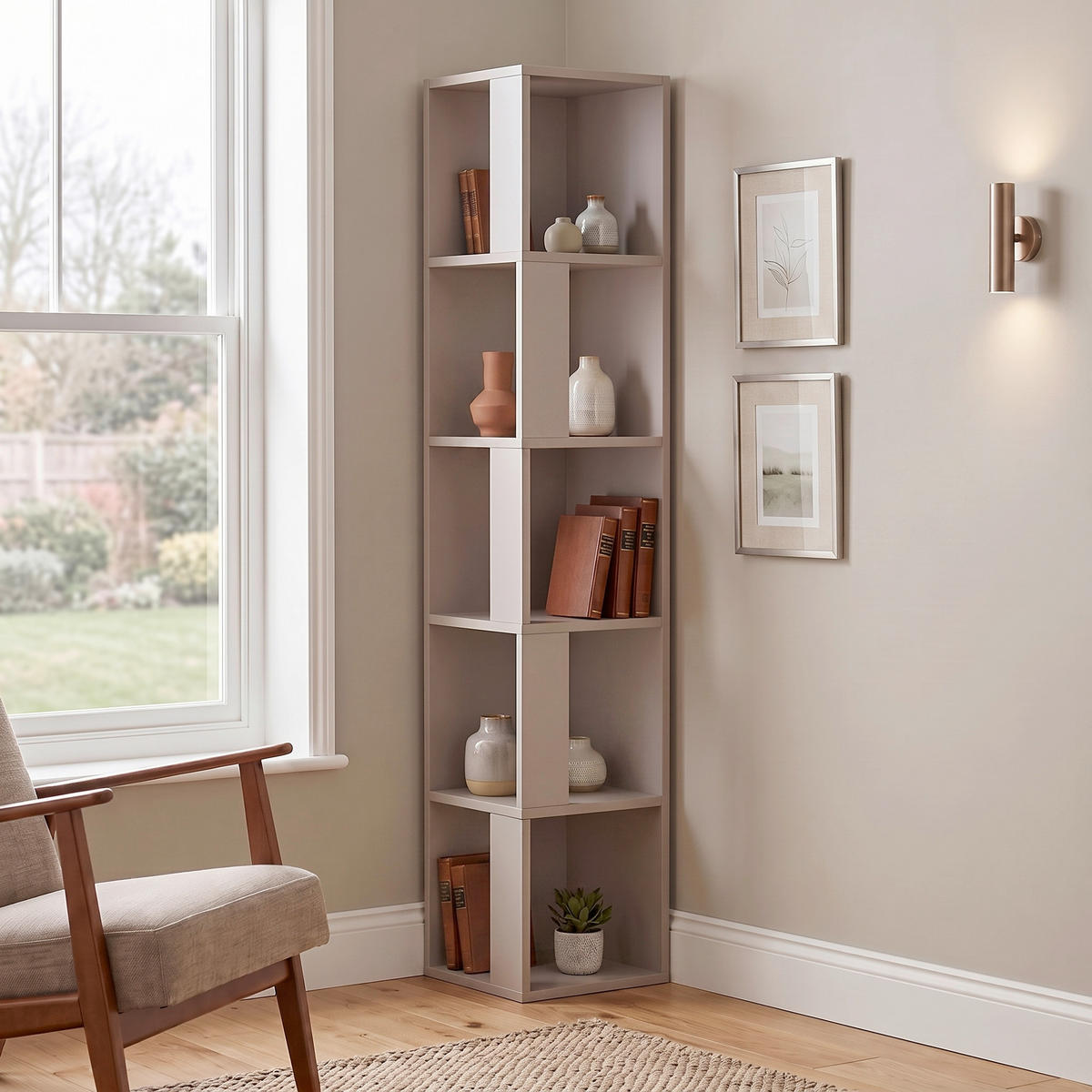 HÖRNHYLLA i 32/159/32 cm beige  - beige, Design, trämaterial (32/159/32cm) - Livetastic