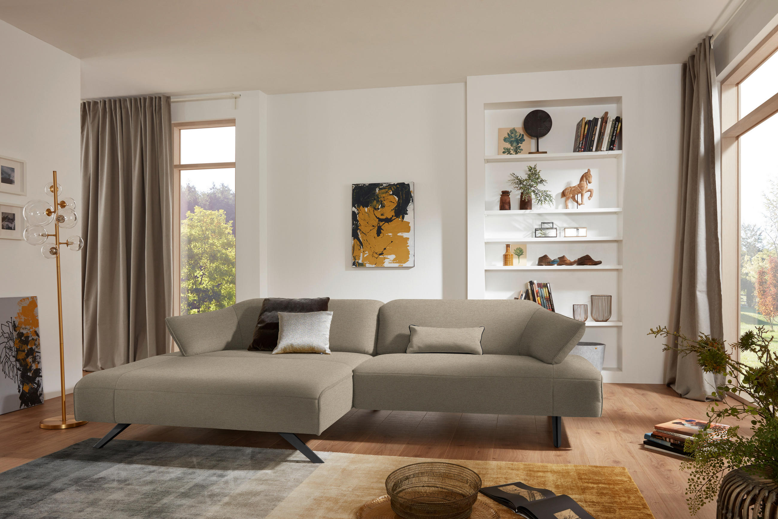 ECKSOFA in Struktur Beige  - Anthrazit/Beige, Design, Textil/Metall (165/276cm) - Himolla