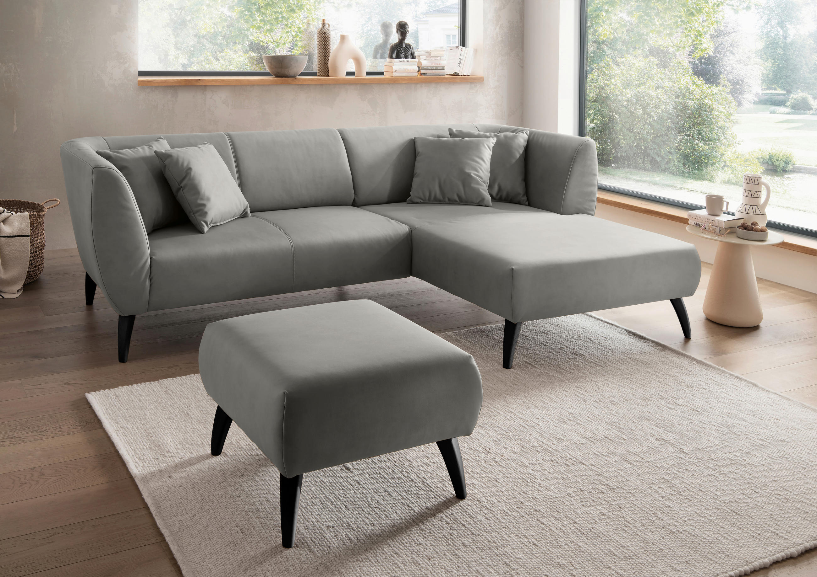 ECKSOFA in Lederlook Grau - Schwarz/Grau, Modern, Holz/Textil (264/160cm) - Livetastic
