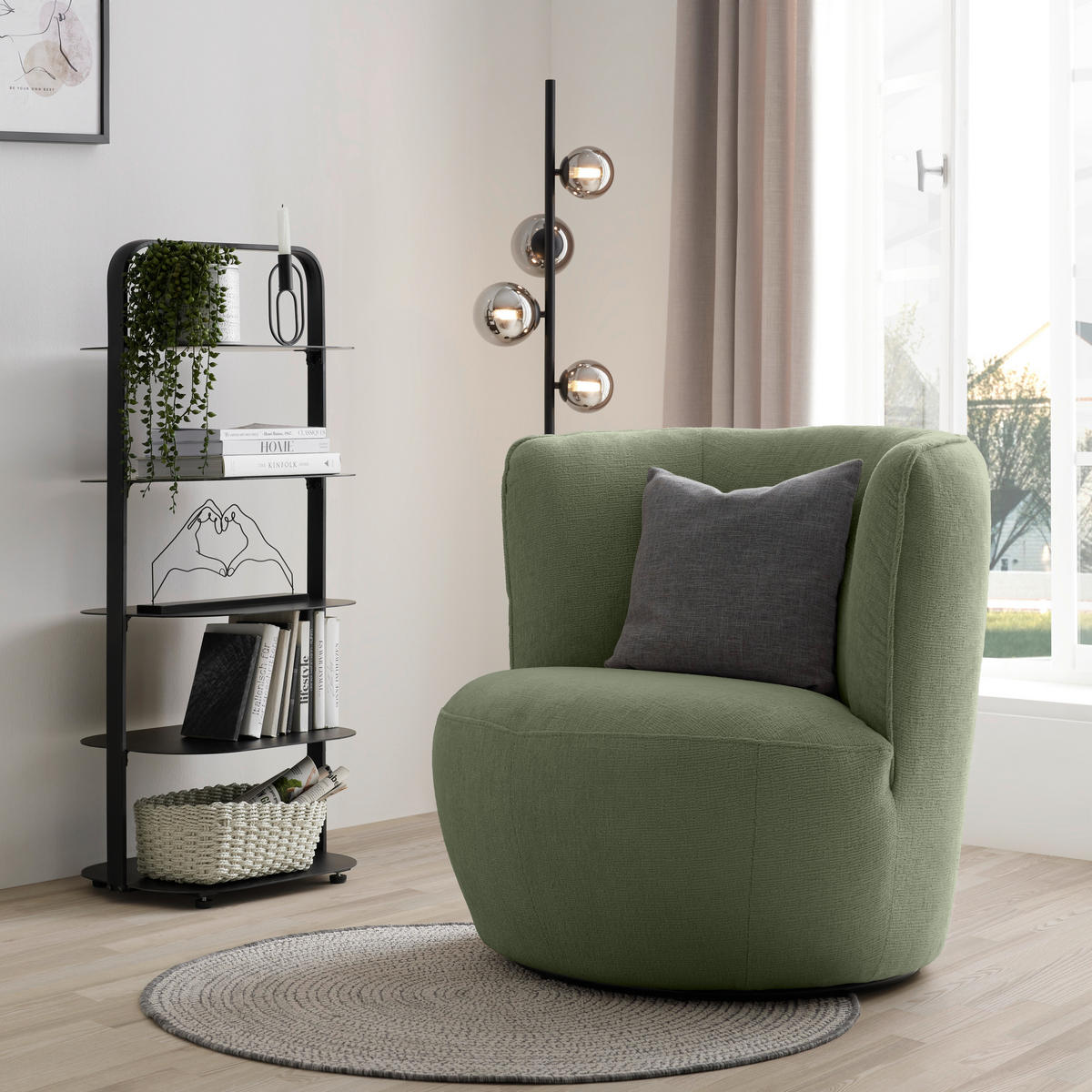 FÅTÖLJ i textil grön  - grön/svart, Modern, metall/textil (77/81/85cm) - MID.YOU