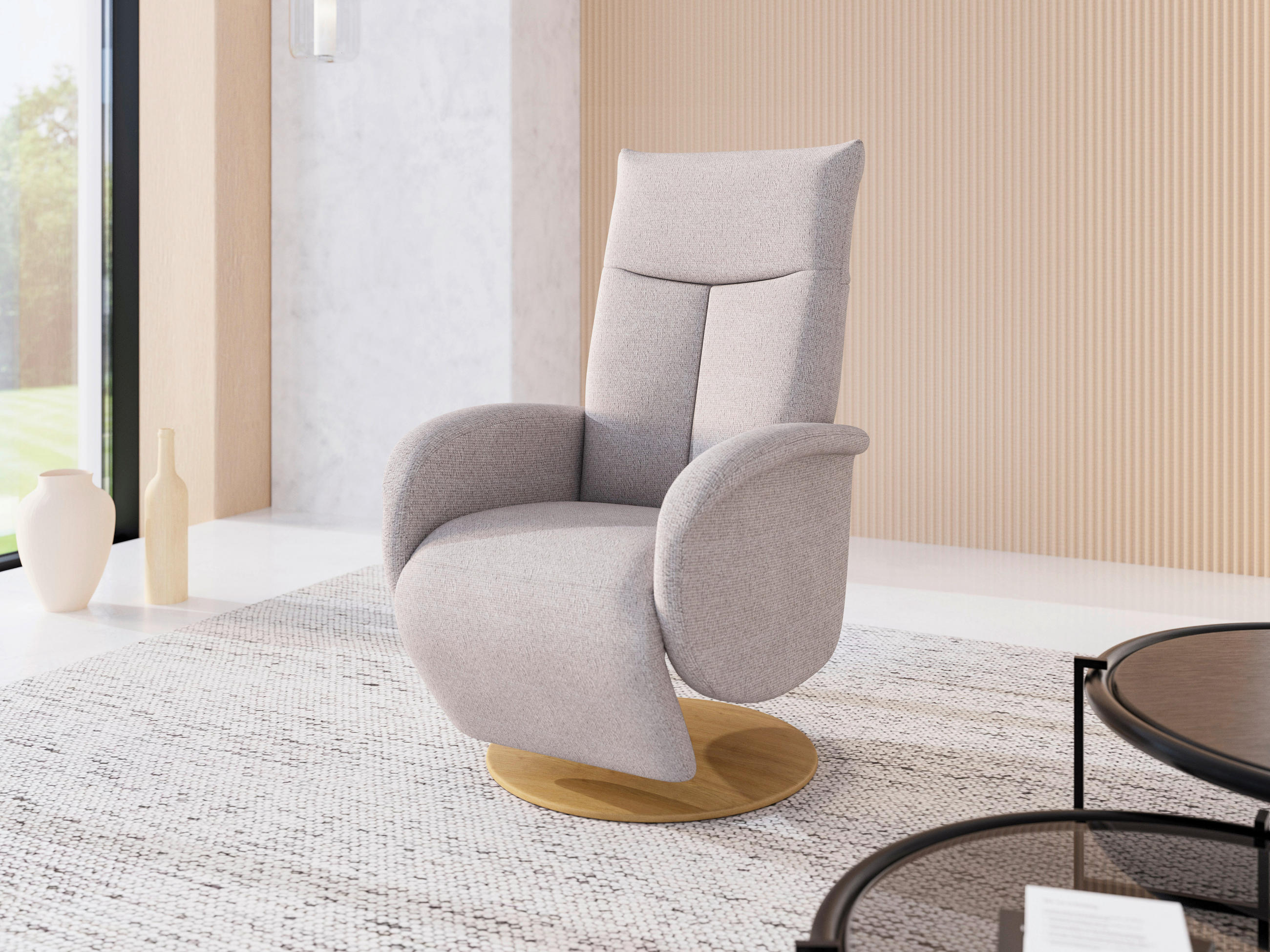 RELAXSESSEL GLENDALE E Chenille Kopfteilverstellung, Rücken echt    - Eichefarben/Silberfarben, KONVENTIONELL, Holzwerkstoff/Textil (75/112/82cm) - Sit & More