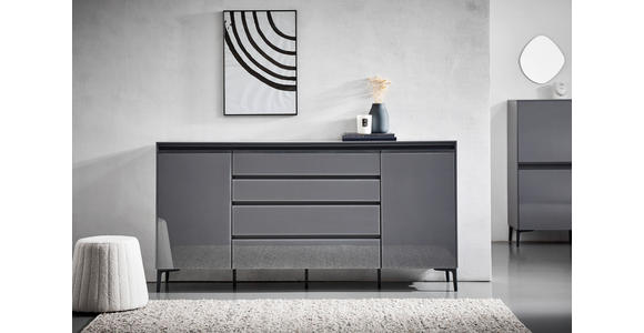 SIDEBOARD 195/93/40 cm in Grau, Dunkelgrau - Dunkelgrau/Schwarz, Design, Glas/Holzwerkstoff (195/93/40cm) - Novel