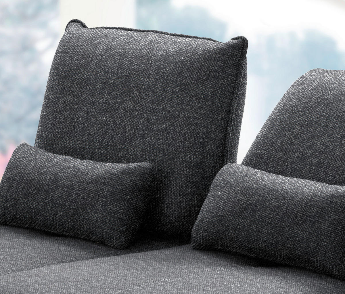 ECKSOFA in Flachgewebe Anthrazit  191/301 cm  - Anthrazit/Schwarz, Design, Textil/Metall (191/301cm) - Moderano