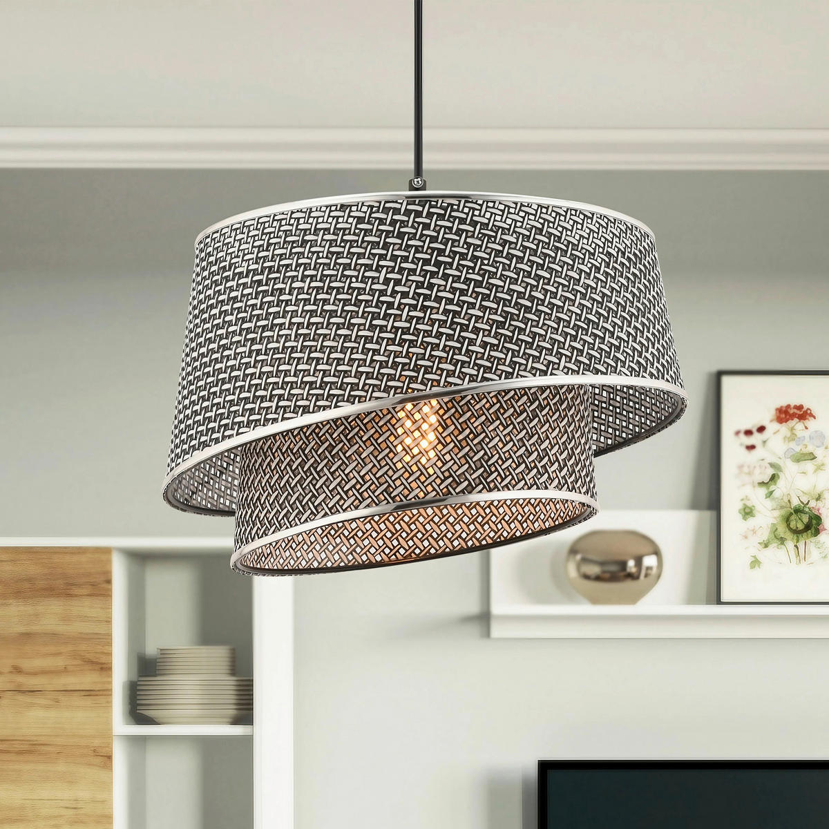 HÄNGELEUCHTE 32/65 cm   - Silberfarben/Grau, Design, Textil/Metall (32/65cm) - P & B