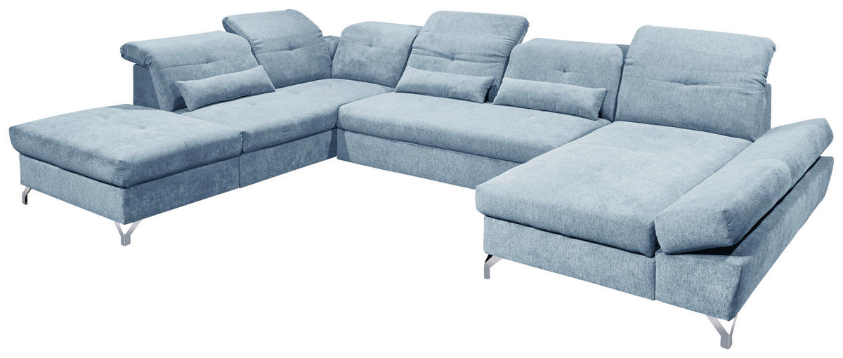 WOHNLANDSCHAFT Blau Mikrovelours  - Blau/Silberfarben, MODERN, Textil/Metall (245/350/168cm) - MID.YOU