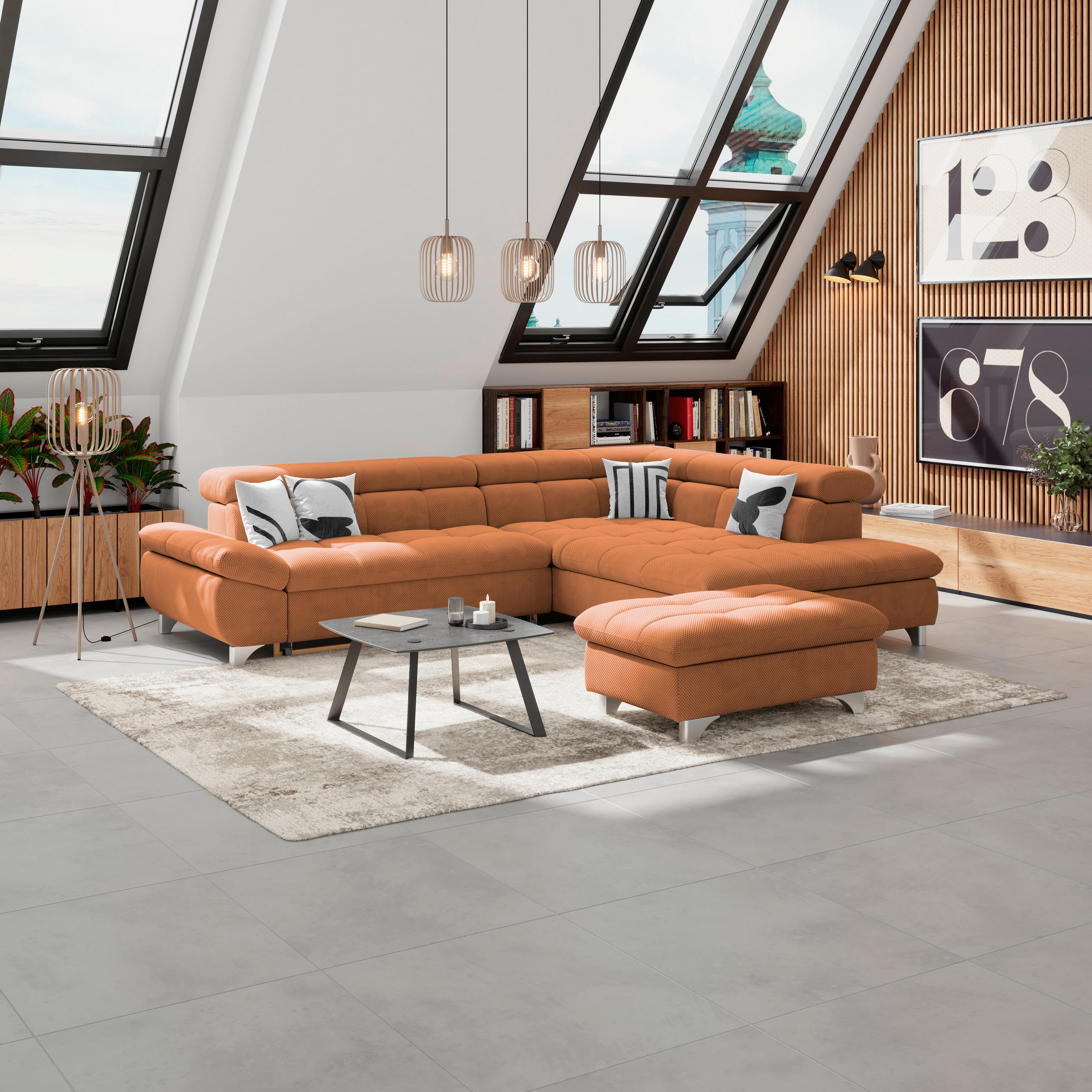HOCKER Chenille Terracotta  - Chromfarben/Terracotta, KONVENTIONELL, Textil/Metall (108/46/108cm) - Livetastic