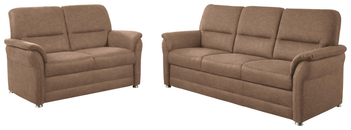 SITZGARNITUR in Mikrofaser Sandfarben  - Sandfarben/Alufarben, KONVENTIONELL, Textil/Metall (192/96/89cm) - Beldomo Comfort