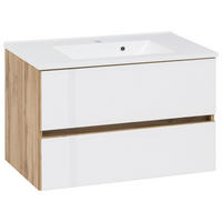 WASCHTISCHKOMBI 80 cm  - Weiss/Eichefarben, Konventionell, Glas/Holzwerkstoff (80cm) - Held