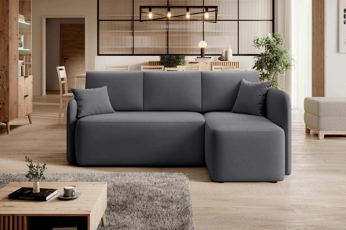 ECKSOFA in Plüsch Grau  206/150 cm  - Schwarz/Grau, Design, Kunststoff/Textil (206/150cm) - MID.YOU
