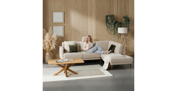 ECKSOFA  in Flachgewebe Beige  255/212 cm  - Eichefarben/Beige, KONVENTIONELL, Holz/Textil (255/212cm) - Valnatura