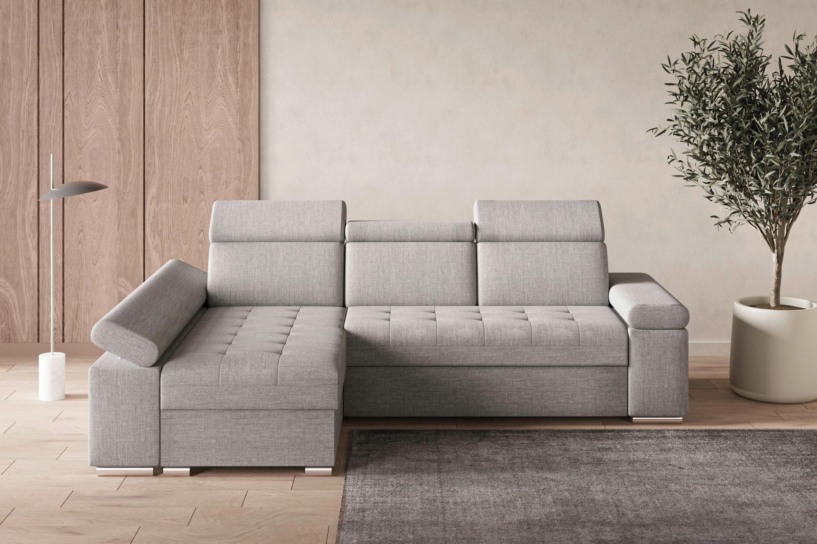 ECKSOFA TORONTO in Webstoff Hellgrau  - Silberfarben/Hellgrau, Design, Textil (168/260cm) - MID.YOU