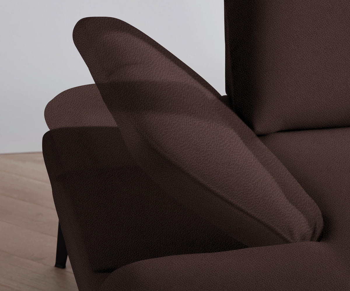 ECKSOFA in Flachgewebe Dunkelbraun  - Dunkelbraun/Schwarz, Design, Textil/Metall (289/180cm) - Stylife