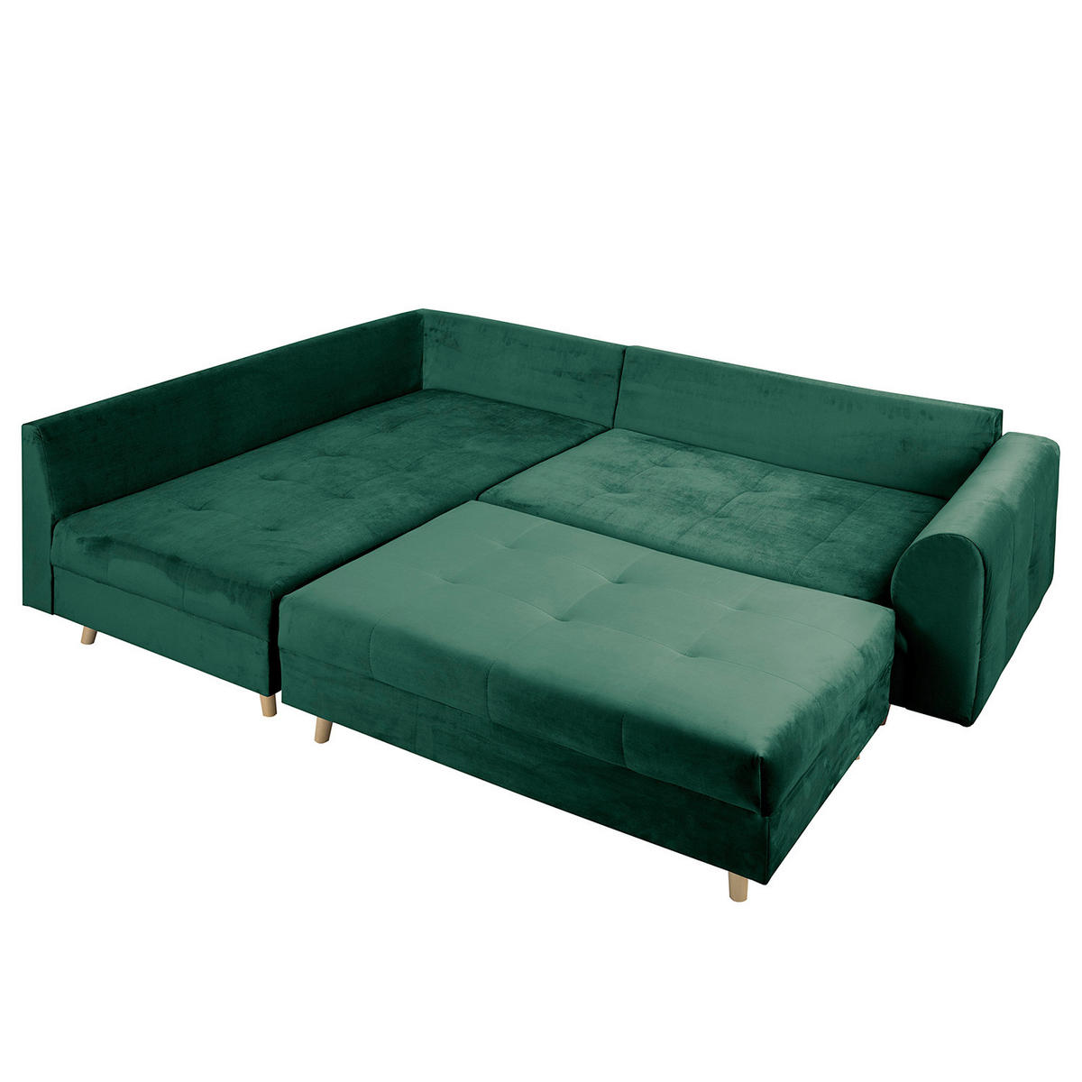 ECKSOFA inkl. Hocker Ariella in Samt Grün  161/231 cm  - Naturfarben/Grün, Design, Holz/Textil (161/231cm) - Livetastic