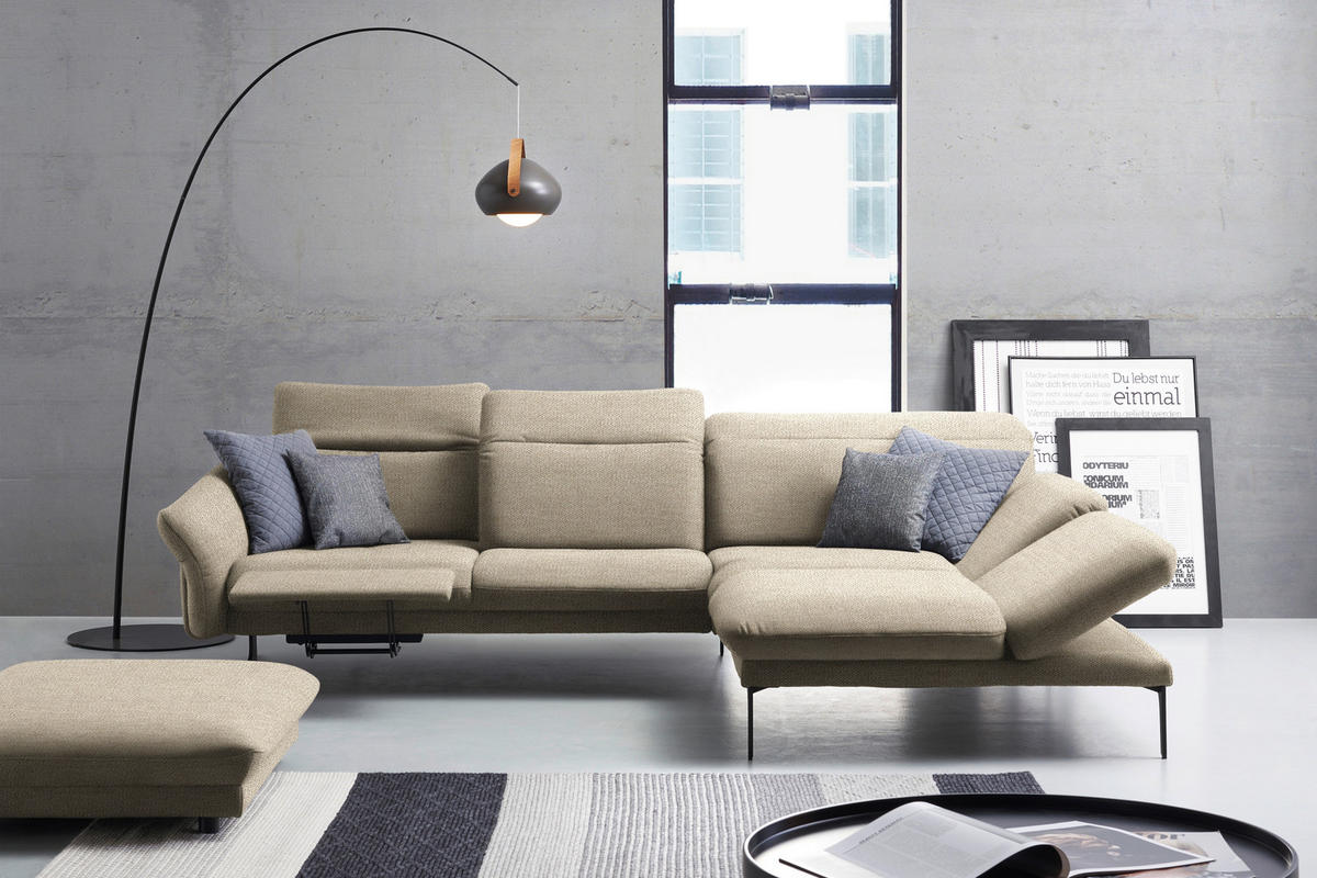 ECKSOFA in Webstoff Beige  - Anthrazit/Beige, Design, Textil/Metall (299/203cm) - Himolla