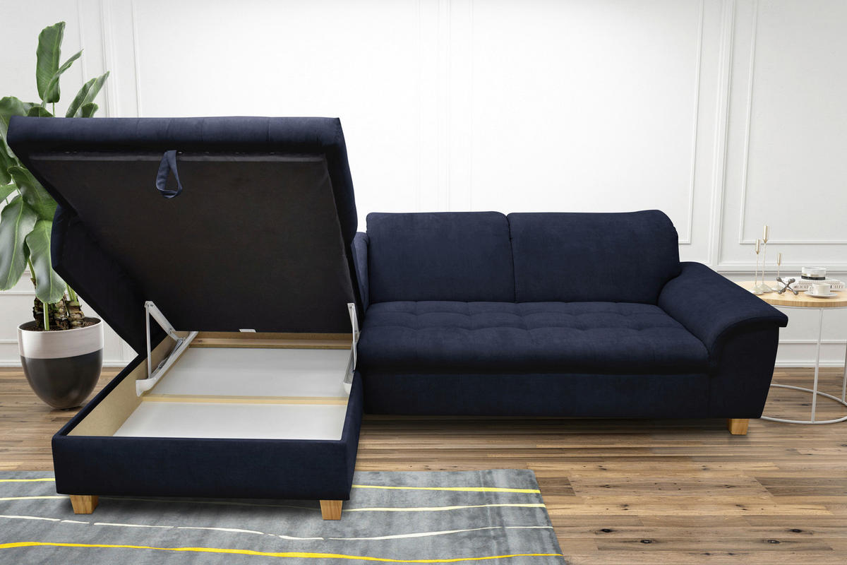 ECKSOFA in Mikrofaser Dunkelblau  170/279 cm  - Eichefarben/Dunkelblau, KONVENTIONELL, Holz/Textil (170/279cm) - MID.YOU