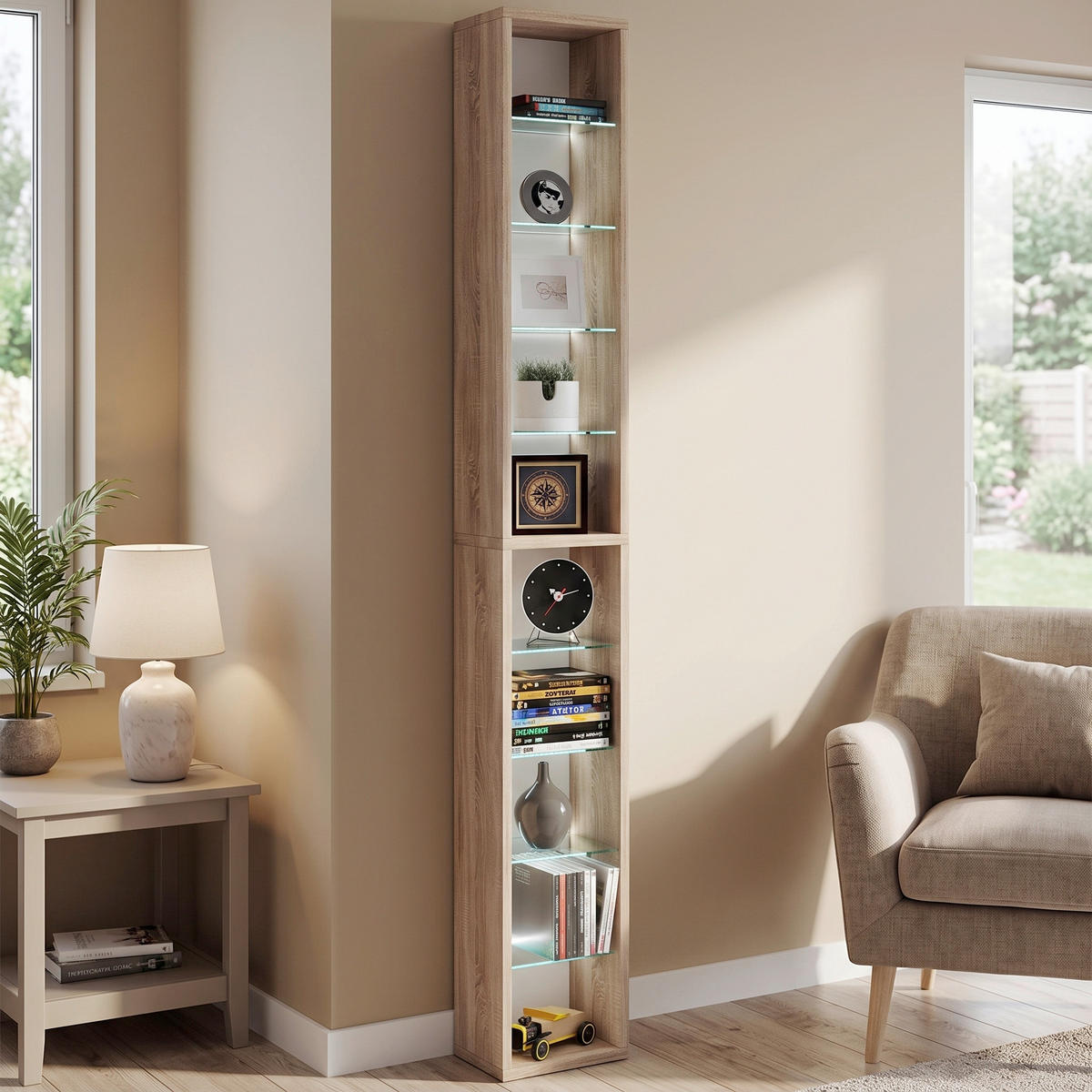 REGAL  21/152/20 cm Sonoma Eiche  - Sonoma Eiche, Basics, Glas/Holzwerkstoff (21/152/20cm) - MID.YOU