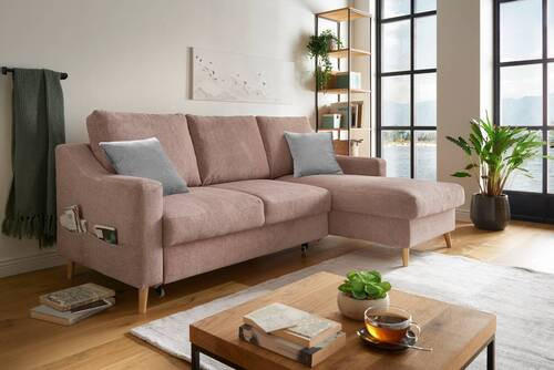 ECKSOFA Dunkelrosa Mikrofaser  - Dunkelrosa/Naturfarben, Design, Holz/Textil (228/150cm) - MID.YOU