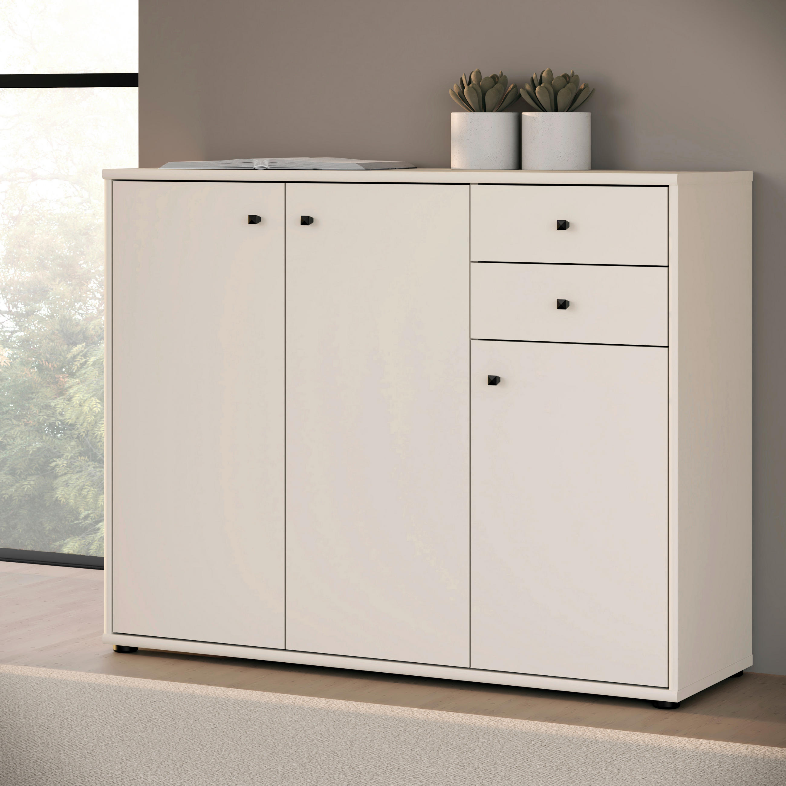 KOMMODE , 108,8/85,5/34,8 cm, 2 Schublade(n)  - Sandfarben/Schwarz, Design, Holzwerkstoff/Kunststoff (108,8/85,5/34,8cm)