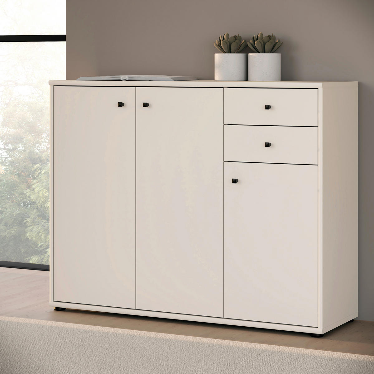 KOMMODE , 108,8/85,5/34,8 cm, 2 Schublade(n)  - Sandfarben/Schwarz, Design, Holzwerkstoff/Kunststoff (108,8/85,5/34,8cm)