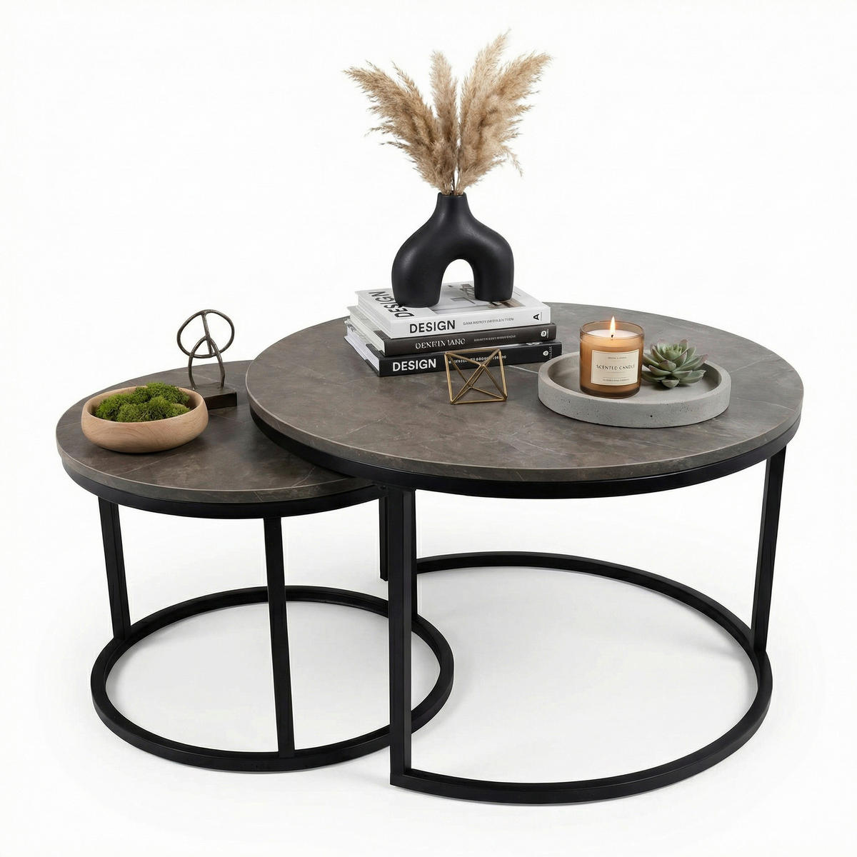 COUCHTISCHSET 50-70/50-70/38-42 cm rund Grau, Multicolor, Schwarz ausziehbar, einfacher Aufbau, individuell kombinierbar  - Multicolor/Schwarz, Design, Holzwerkstoff/Metall (50-70/50-70/38-42cm) - MID.YOU