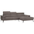 ECKSOFA in Velours Graubraun  - Graubraun/Schwarz, Design, Textil/Metall (295/187cm) - Novel