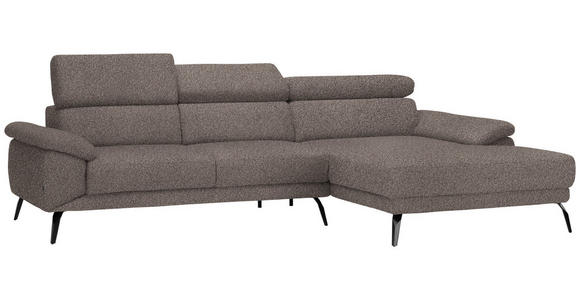 ECKSOFA in Velours Graubraun  - Graubraun/Schwarz, Design, Textil/Metall (295/187cm) - Novel