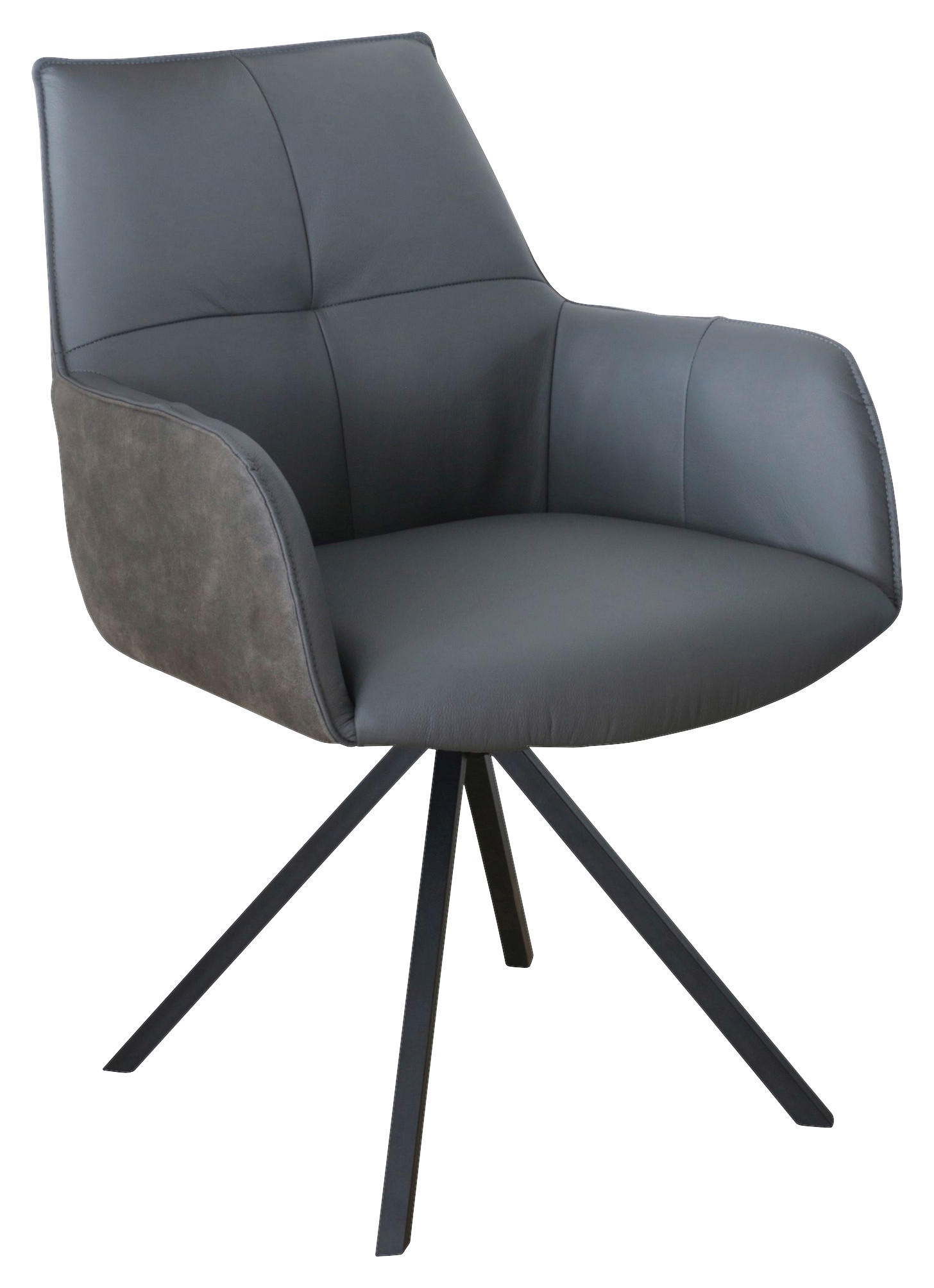 ARMLEHNSTUHL drehbar  in Eisen Echtleder pigmentiert  - Anthrazit/Schwarz, Design, Leder/Textil (59,5/87,5/69cm) - Novel