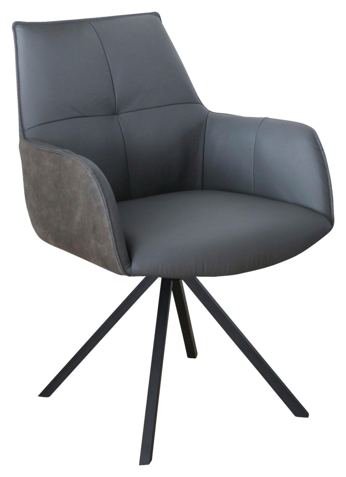 ARMLEHNSTUHL drehbar  in Eisen Echtleder pigmentiert  - Anthrazit/Schwarz, Design, Leder/Textil (59,5/87,5/69cm) - Novel