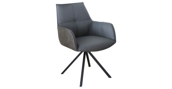 ARMLEHNSTUHL  , Typenauswahl, Sitzfläche 180° drehbar, automatische Rückholfunktion  ,  , Echtleder  - Anthrazit/Schwarz, Design, Leder/Textil (59,5/87,5/69cm) - Novel