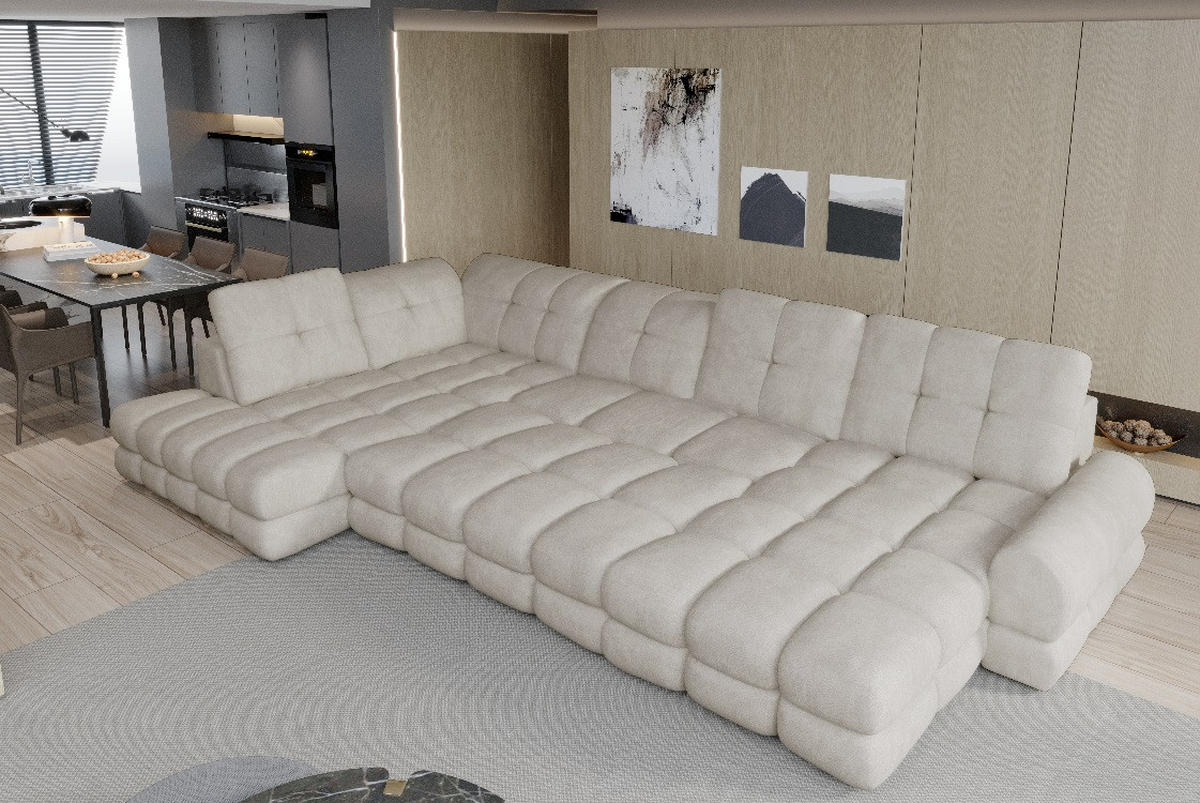 MEGA SOFFA i vävt tyg beige  - beige/svart, Design, trämaterial/trä (116/217/400cm) - Stylife