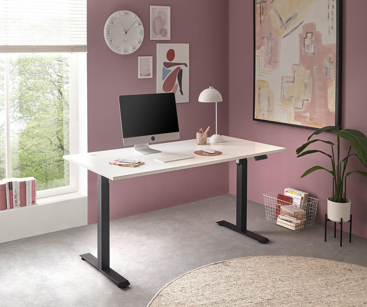 SCHREIBTISCH 160/77/72-120 cm  in Weiß, Schwarz  - Schwarz/Weiß, MODERN, Holzwerkstoff/Metall (160/77/72-120cm) - Carryhome