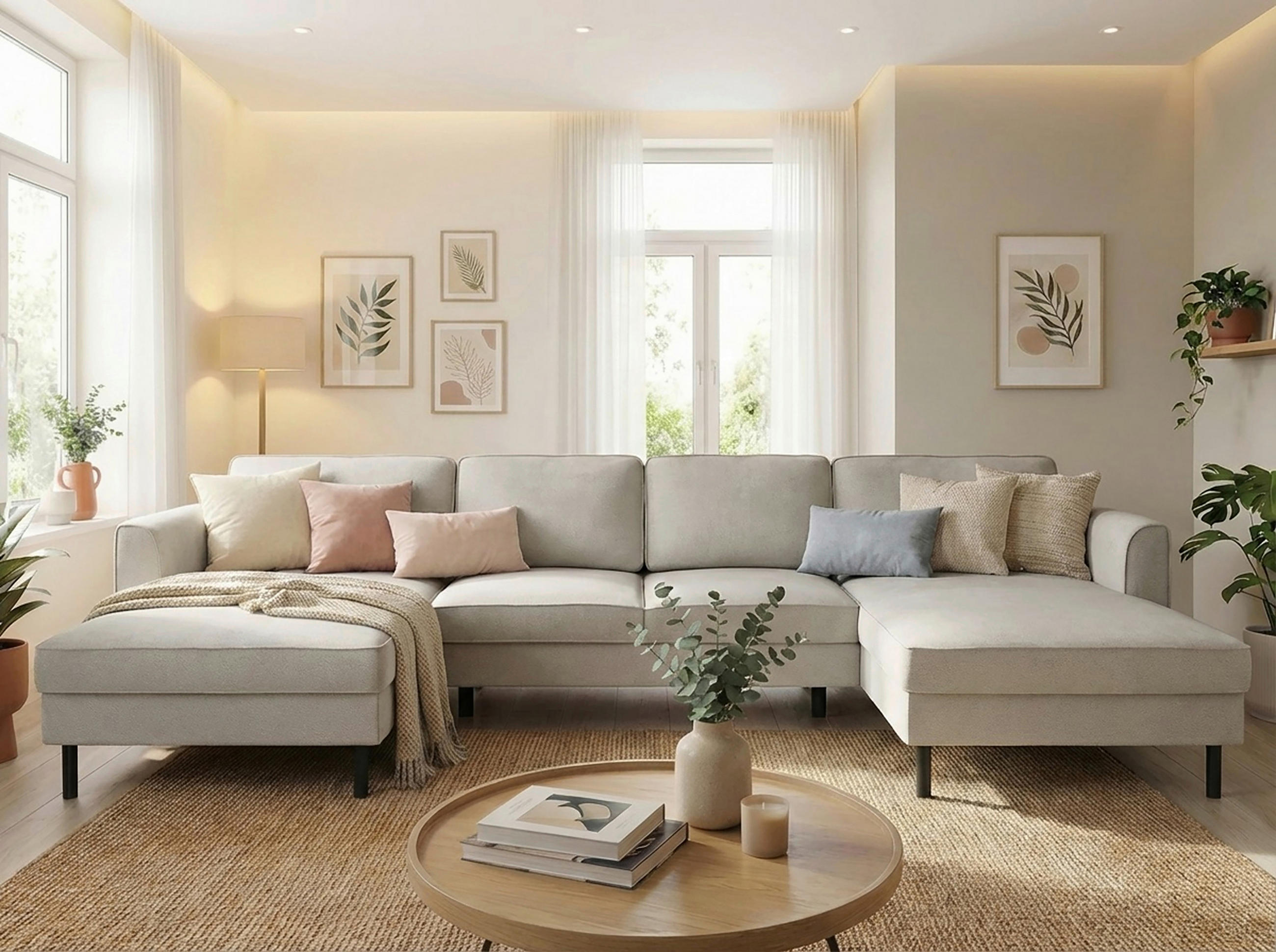 WOHNLANDSCHAFT  in Struktur Weiß  - Schwarz/Weiß, MODERN, Textil/Metall (161/306/161cm) - Trendmanufaktur