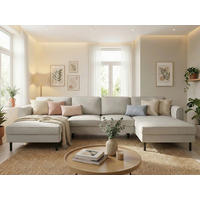 WOHNLANDSCHAFT Struktur Weiss  - Weiss/Schwarz, Modern, Textil/Metall (161/306/161cm) - Trendmanufaktur