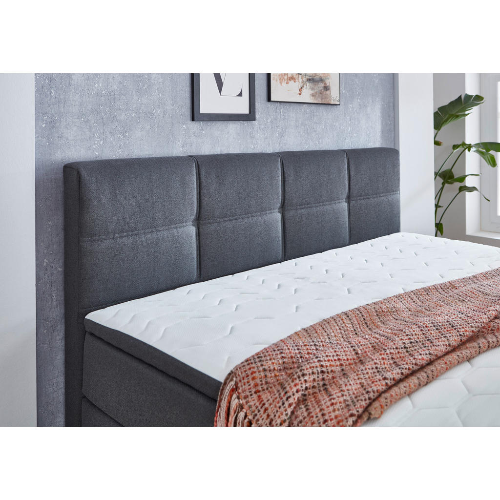 Thumbnail - Boxxx Boxspringbett, Grau, Textil, H3, 7-Zonen, Höhe ca. 19 cm, 140x200 cm, Topper durchgehend, Partnermatratze mit durc...