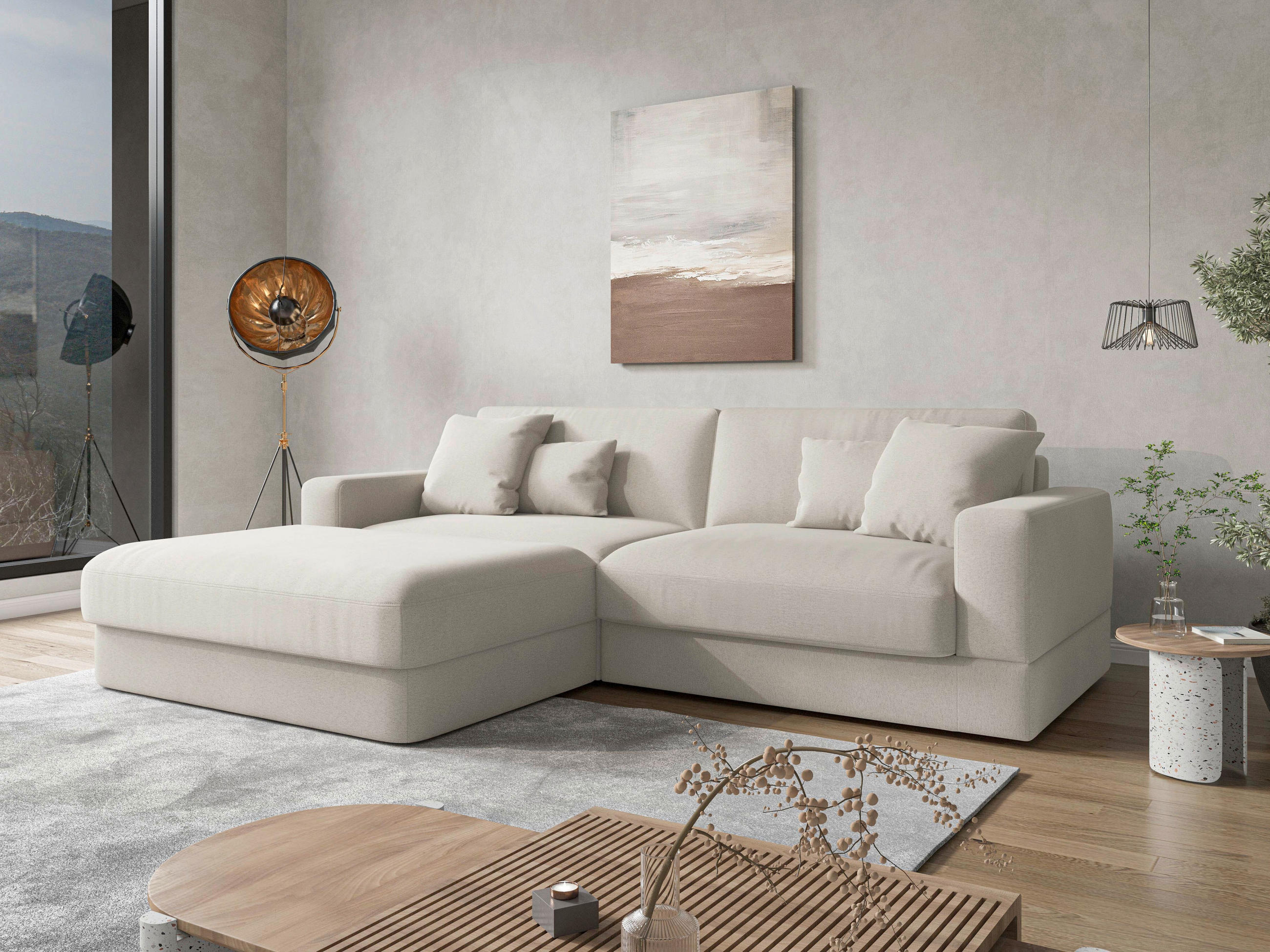 ECKSOFA FABIO E Elfenbein Mikrofaser  - Elfenbein/Schwarz, MODERN, Kunststoff/Textil (196/264cm) - Sit & More