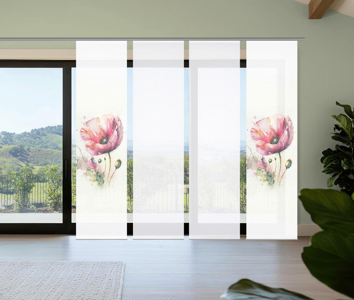 FLÄCHENVORHANG  4 Stück  blickdicht  240/245 cm   - Rosa/Weiß, Natur, Textil (240/245cm)