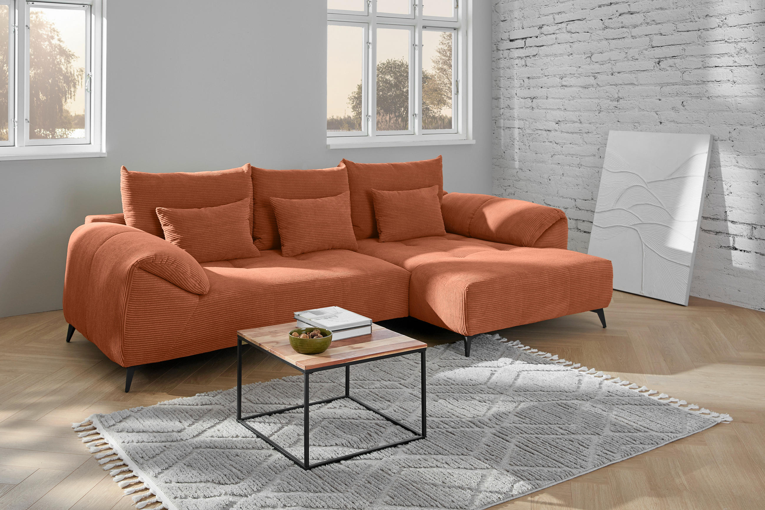 ECKSOFA in Cord Rostfarben  - Rostfarben/Schwarz, Konventionell, Textil/Metall (311/176cm) - Carryhome