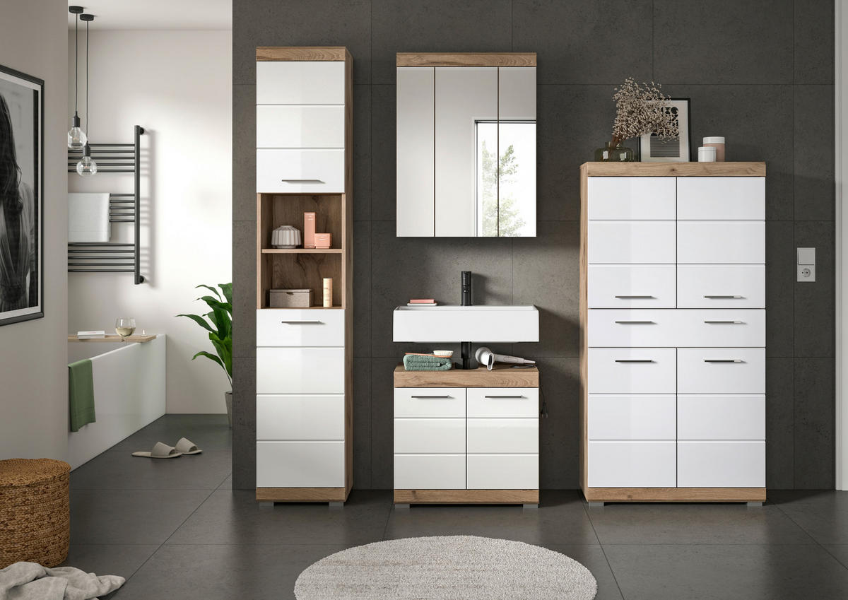 BADEZIMMER 4-teilig  in 171 cm  - Chromfarben/Eichefarben, MODERN, Glas/Holzwerkstoff (171cm) - MID.YOU