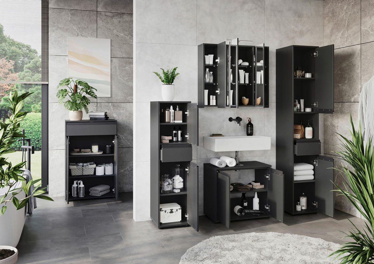 WASCHBECKENUNTERSCHRANK 63/55/34 cm  - Graphitfarben/Schwarz, MODERN, Holzwerkstoff/Kunststoff (63/55/34cm) - Germania