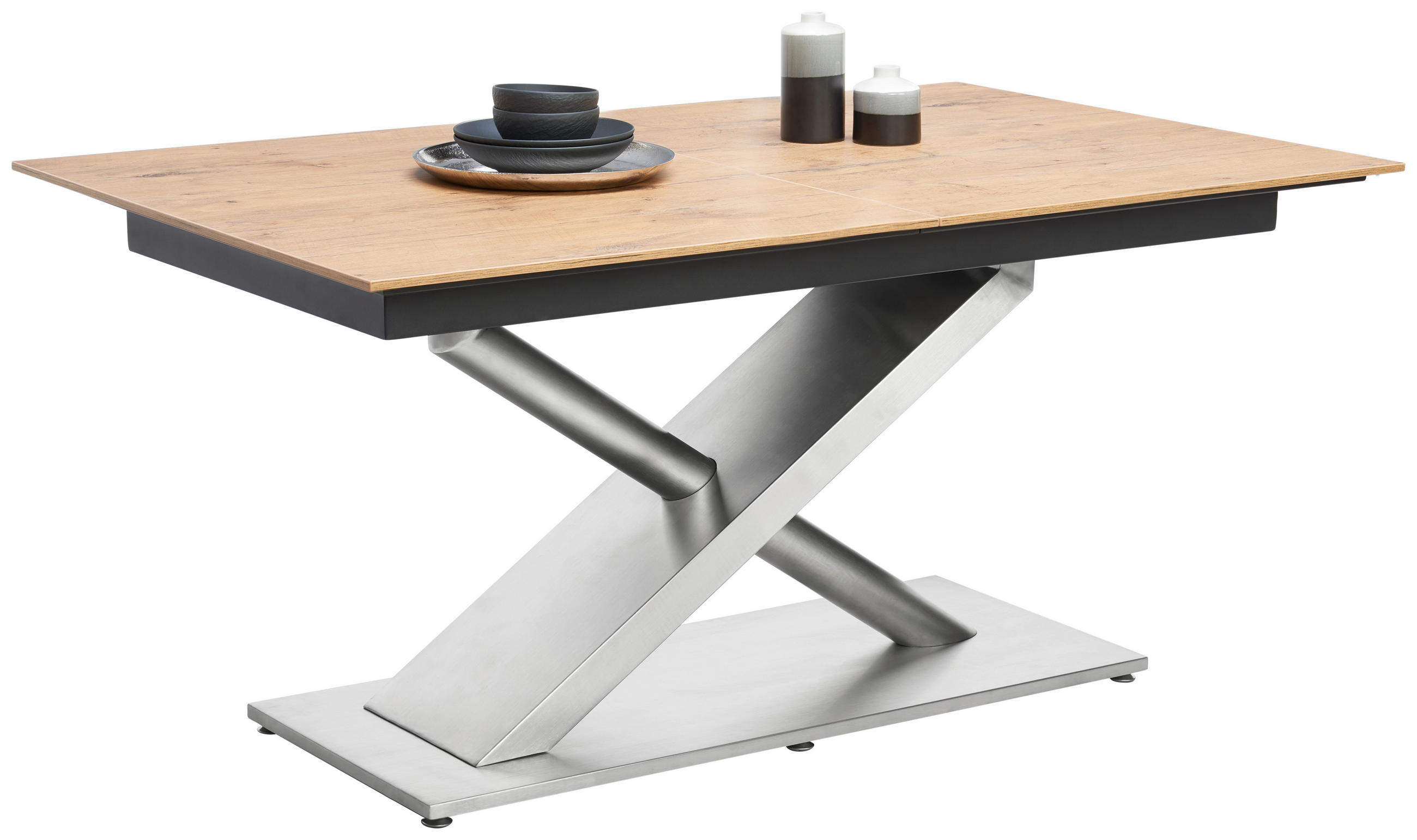 JEDÁLENSKÝ STÔL, farba duba, farba ušľachtilej ocele, 160-210/100/77 cm - farba ušľachtilej ocele/farba duba, Design, kov/kompozitné drevo (160-210/100/77cm) - Dieter Knoll