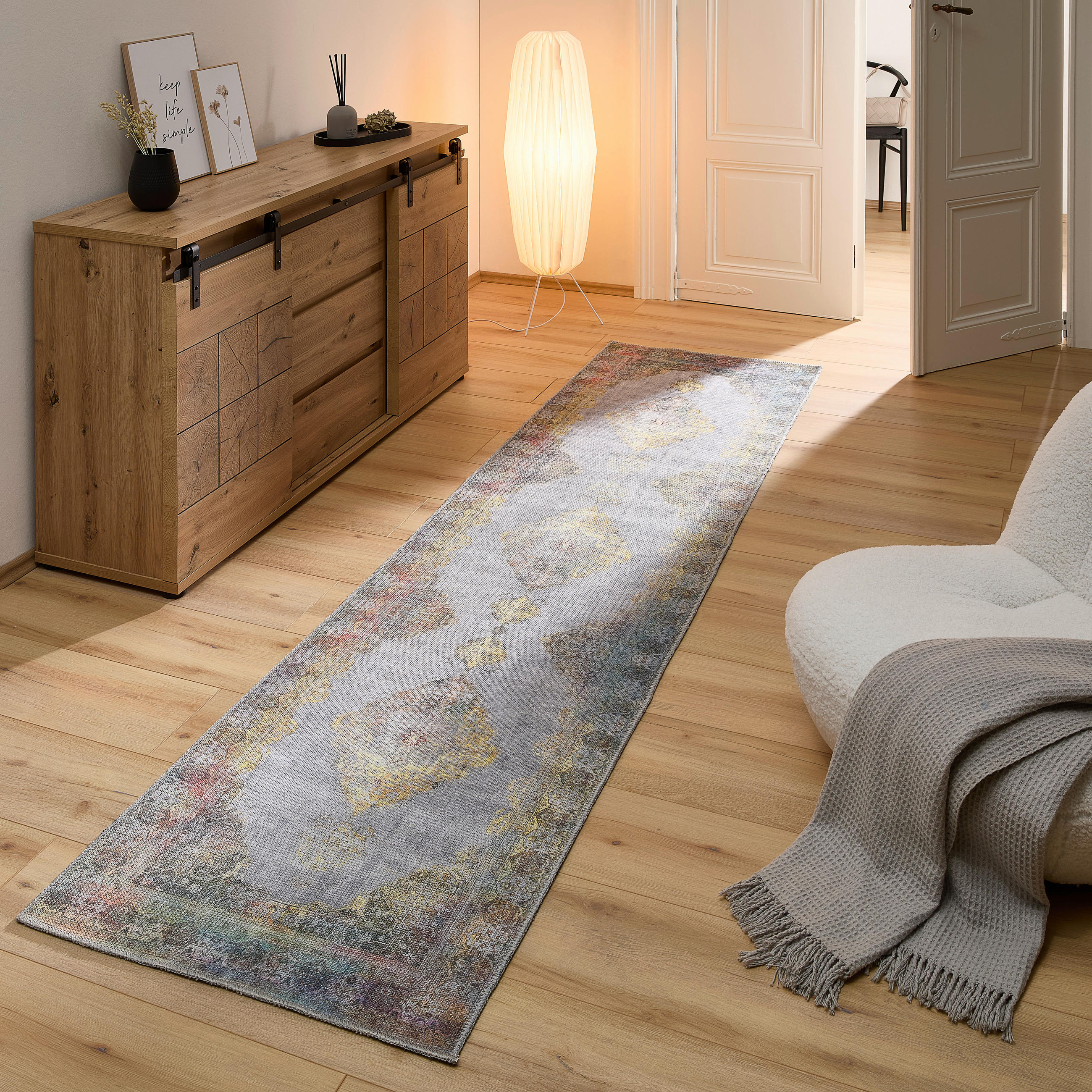 BEHÚŇ, 76/300 cm, sivá, viacfarebná - viacfarebná/sivá, Lifestyle, textil (76/300cm) - Novel