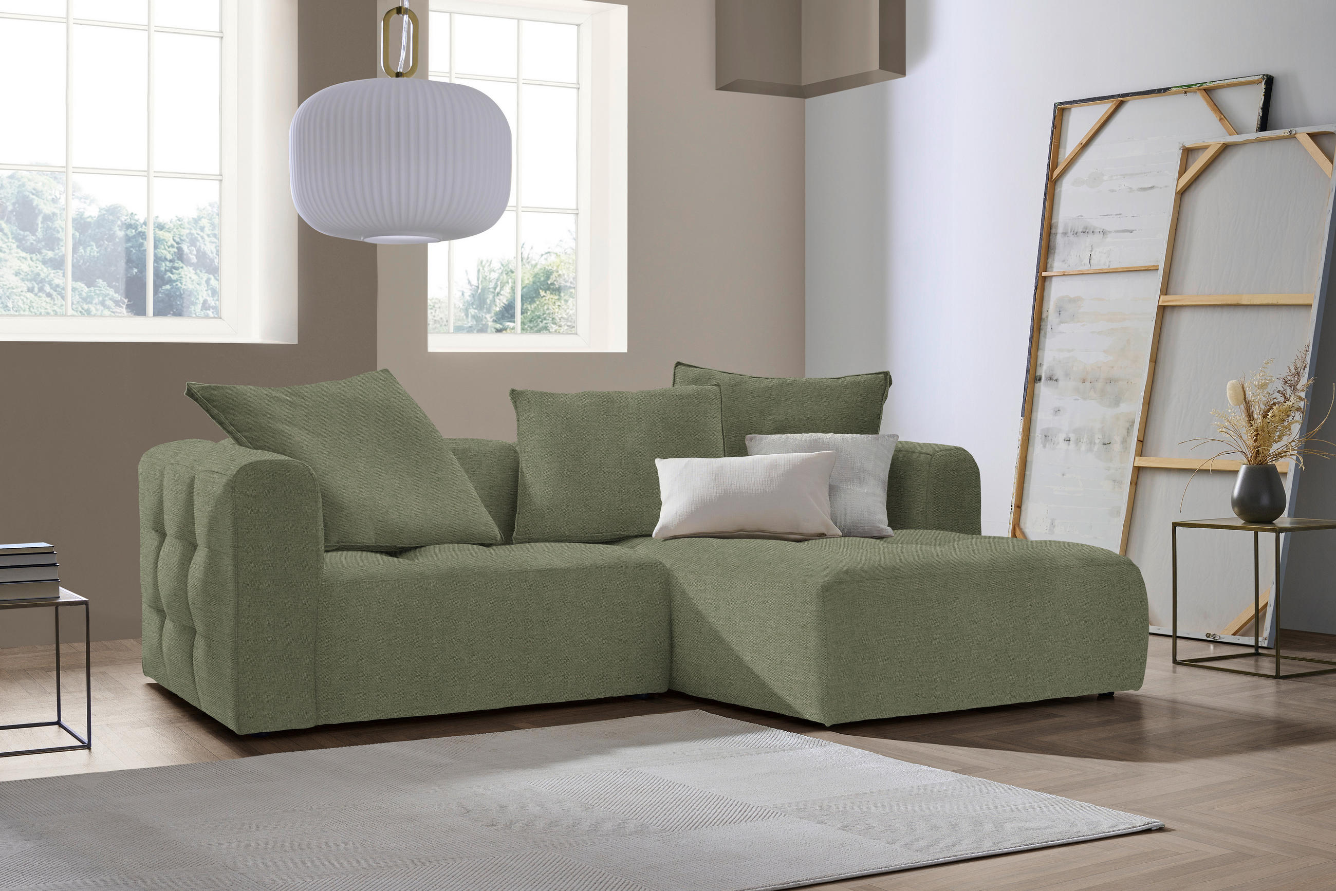 ECKSOFA in Flachgewebe Grün  - Schwarz/Grün, Lifestyle, Kunststoff/Textil (240/173cm) - Stylife