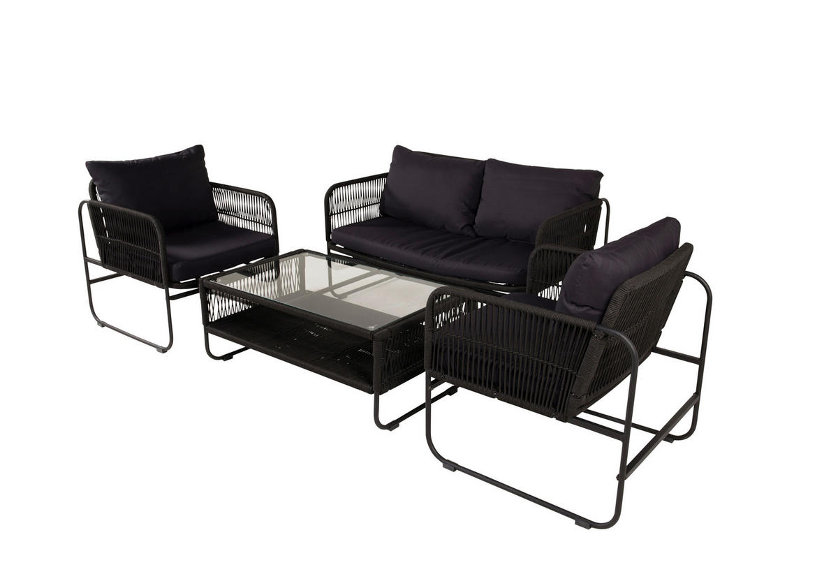 LOUNGEGRUPP 4 delar  - svart, Klassisk, metall/textil - Gardenson