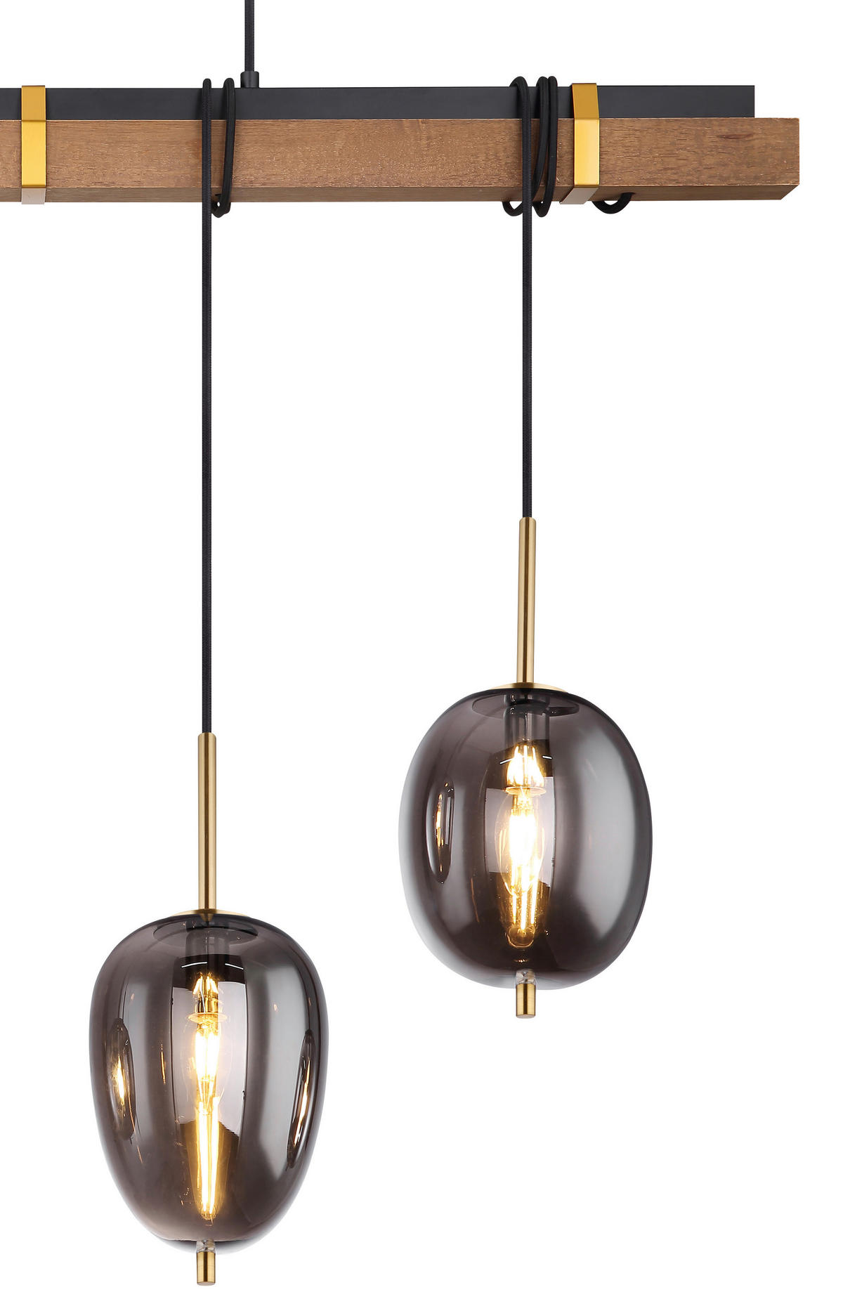HÄNGELEUCHTE 100/18,5/140 cm    - Messingfarben/Schwarz, Design, Holz/Metall (100/18,5/140cm) - Globo