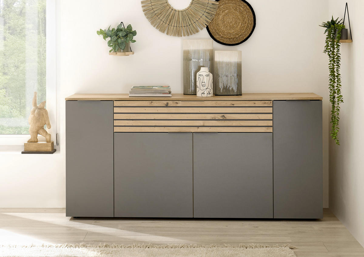 IDEAL Möbel Sideboard Mariara grau/ Eiche Artisan Staboptik